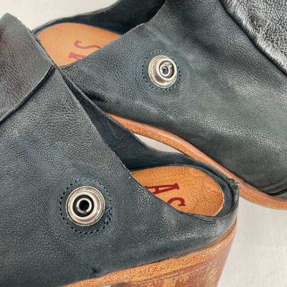 A.S.98 Black Leather Mules Silver Studded Heeled Shoes Boho Cottage EU Size 36 - Picture 12 of 15